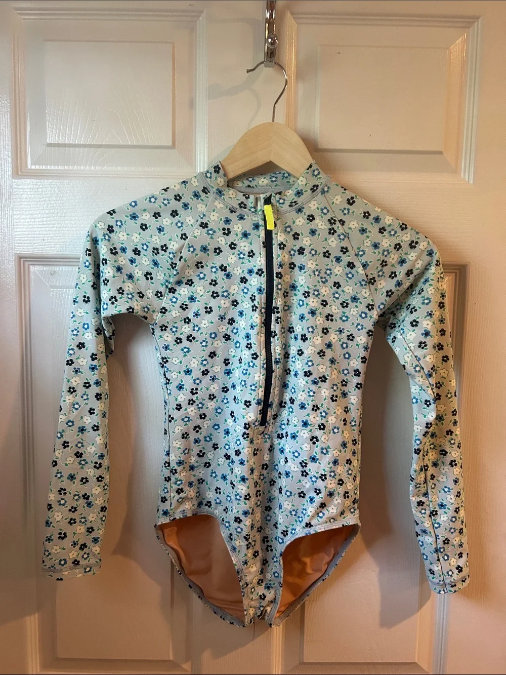 Crewcuts Girls Floral Long-Sleeve Rash Guard Swimsuit  Light Blue